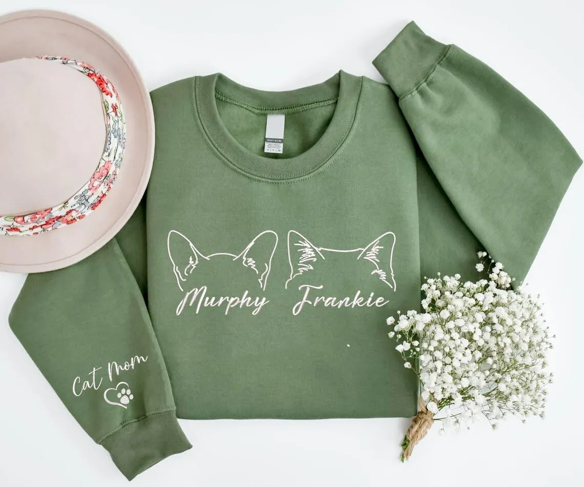 Custom Embroidered Cat Mom Sweatshirt, Cat Mom Gifts for Women, Cat Lover Gift for Christmas, Cat Owner Shirt