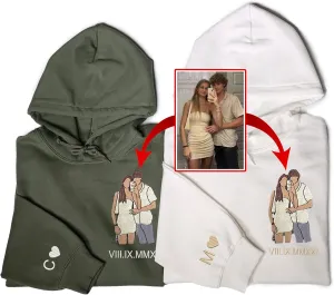 Custom Embroidered Couple Photo With Roman Numeral Hoodie, Roman Numeral Hoodie with Design, Matching Sweatshirts For Couples, Boyfriend Girlfriend anniversary hoodies, Embroidered hoodies for Couples