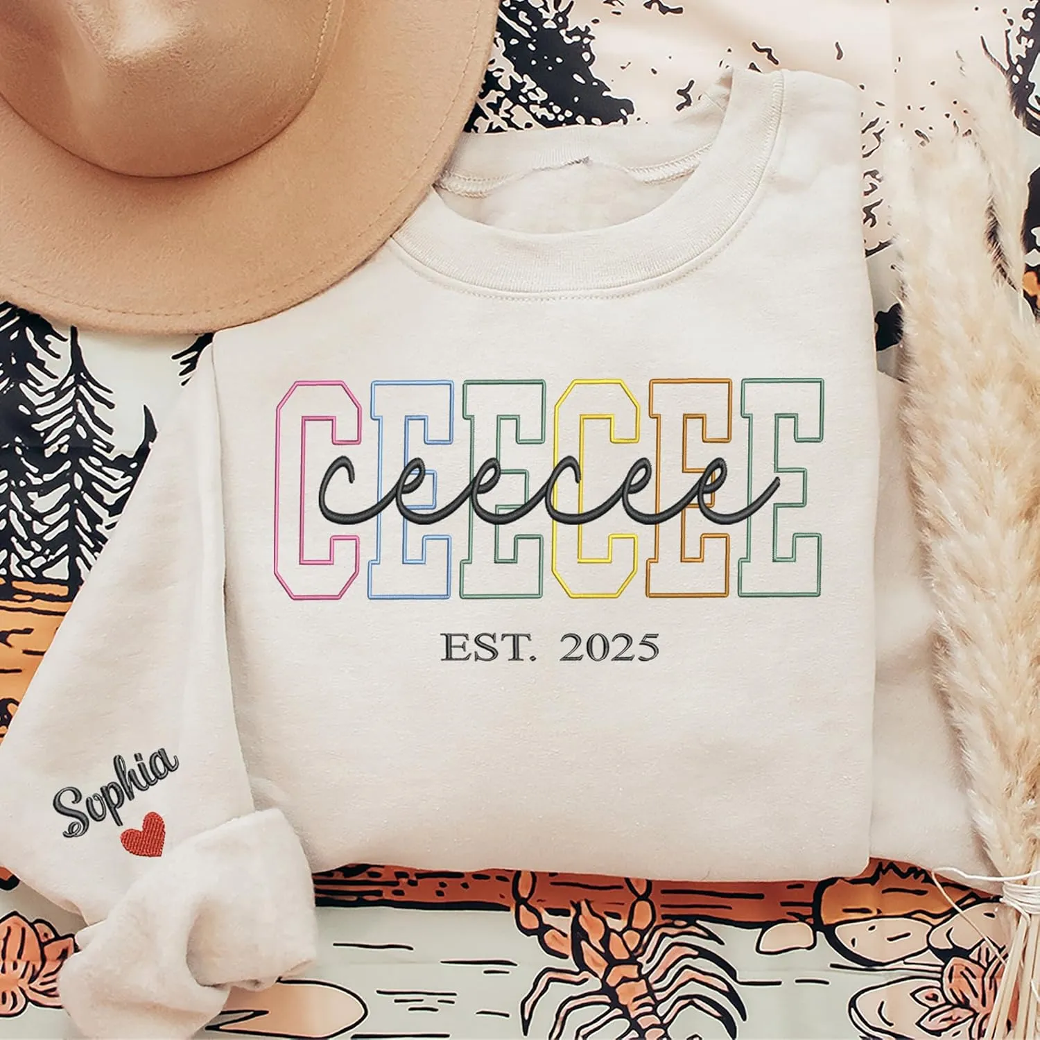 Custom Embroidered Grandma Sweatshirt, Embroidered Hoodies, Personalized Sweatshirt, Nana, Auntie, Mimi Gifts