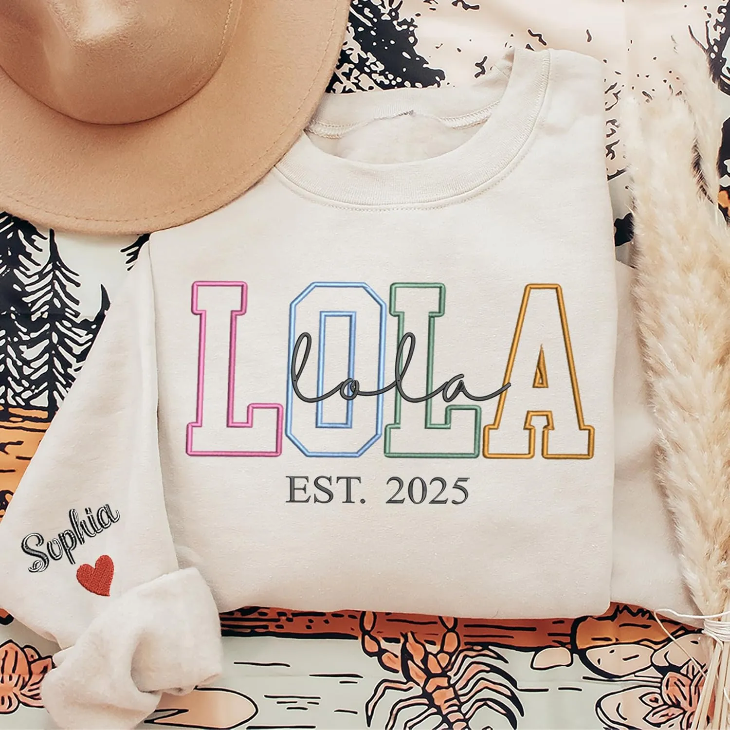 Custom Embroidered Grandma Sweatshirt, Embroidered Hoodies, Personalized Sweatshirt, Nana, Auntie, Mimi Gifts
