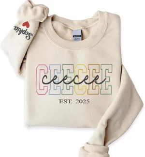 Custom Embroidered Grandma Sweatshirt, Embroidered Hoodies, Personalized Sweatshirt, Nana, Auntie, Mimi Gifts