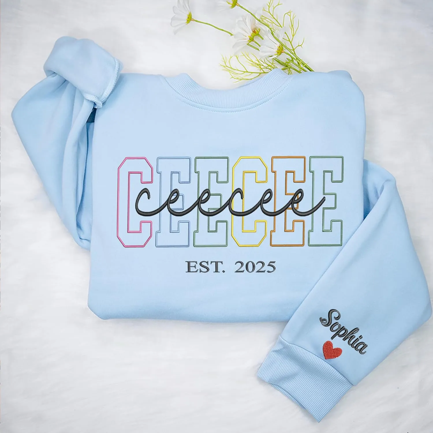Custom Embroidered Grandma Sweatshirt, Embroidered Hoodies, Personalized Sweatshirt, Nana, Auntie, Mimi Gifts
