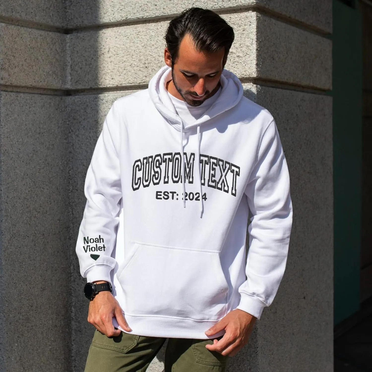 Custom Embroidered Hoodies, Design Your Own Hoodie, Customizable Unisex Hoodie for Boyfirend Girlfriend, Initials on Sleeve