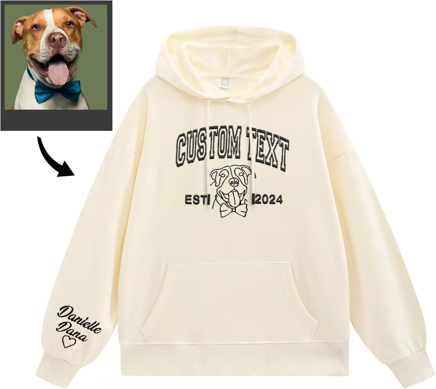 Custom Embroidered Hoodies, Design Your Own Hoodie, Customizable Unisex Hoodie for Boyfirend Girlfriend, Initials on Sleeve