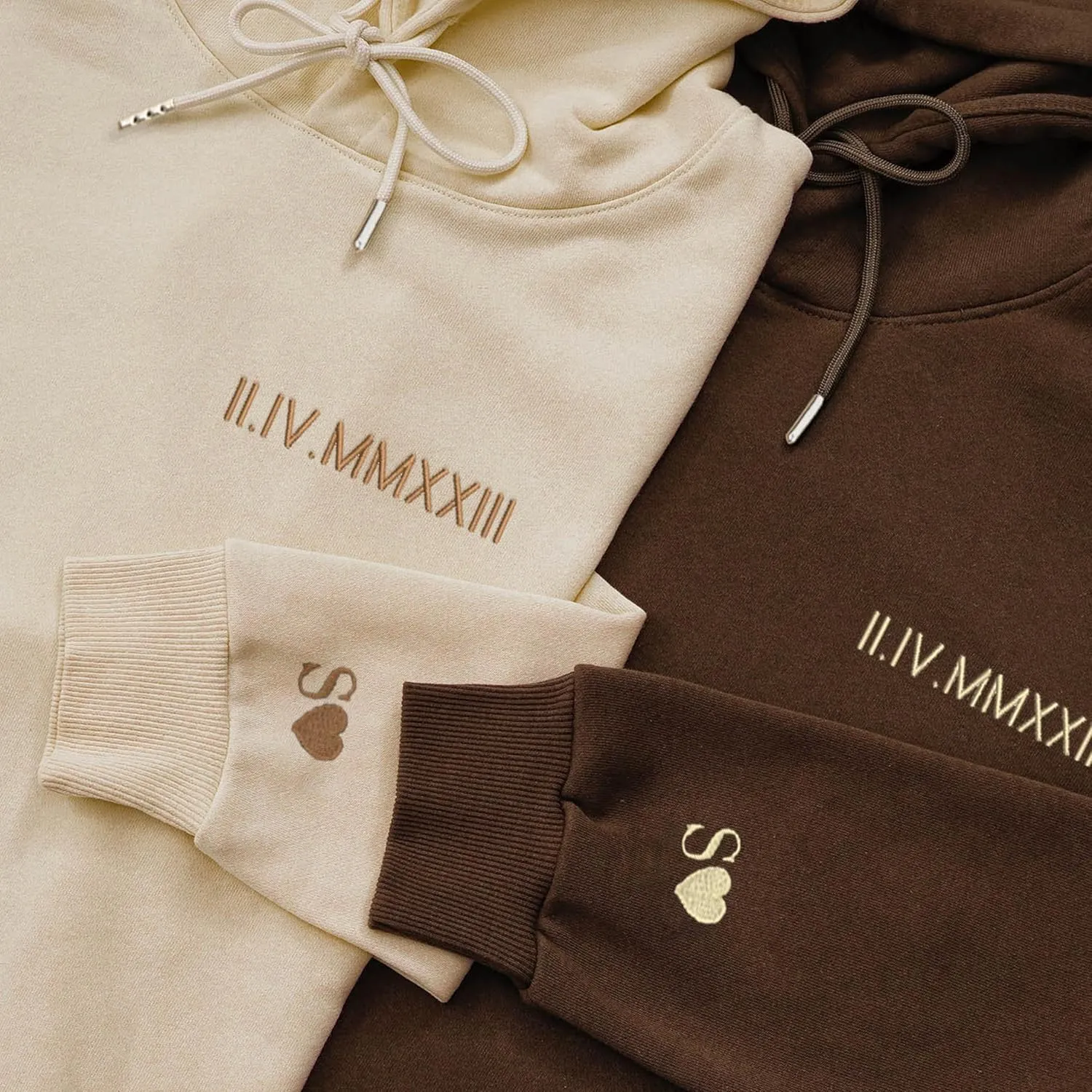 Custom Embroidered Roman Numeral Hoodies with Name on Sleeves, Couple Hoodies, Matching Sweatshirt, Personalized Gift for Him and Her, Couple, Girlfriend, Birthday, Christmas, Valentine, Honeymoon