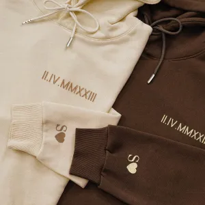 Custom Embroidered Roman Numeral Hoodies with Name on Sleeves, Couple Hoodies, Matching Sweatshirt, Personalized Gift for Him and Her, Couple, Girlfriend, Birthday, Christmas, Valentine, Honeymoon