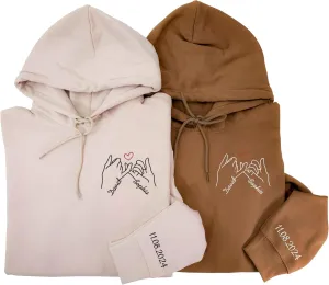 Custom Hoodie, Custom Embroidered Couple Holding Hands Line Art Hoodies, Matching Sweatshirts for Couples, Personalized Sweatshirt, Gift for Women Men