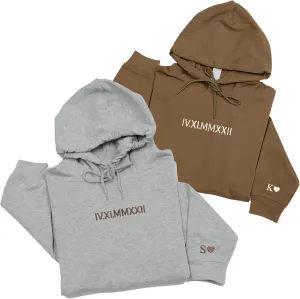 Custom Hoodie, Custom Embroidered Roman Numeral Hoodies, Matching Hoodies for Couples, Personalized Sweatshirt for Boyfriend Girlfriend With Initial Heart, Gifts for Couples, Valentines