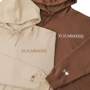 Custom Roman Numeral Hoodies, Embroidered Date & Inital Couples Matching Hoodies Personalized Sweatshirt for Boyfriend Girlfriend Anniverary Valentines Gift for Couples(Roman Numeral-1)