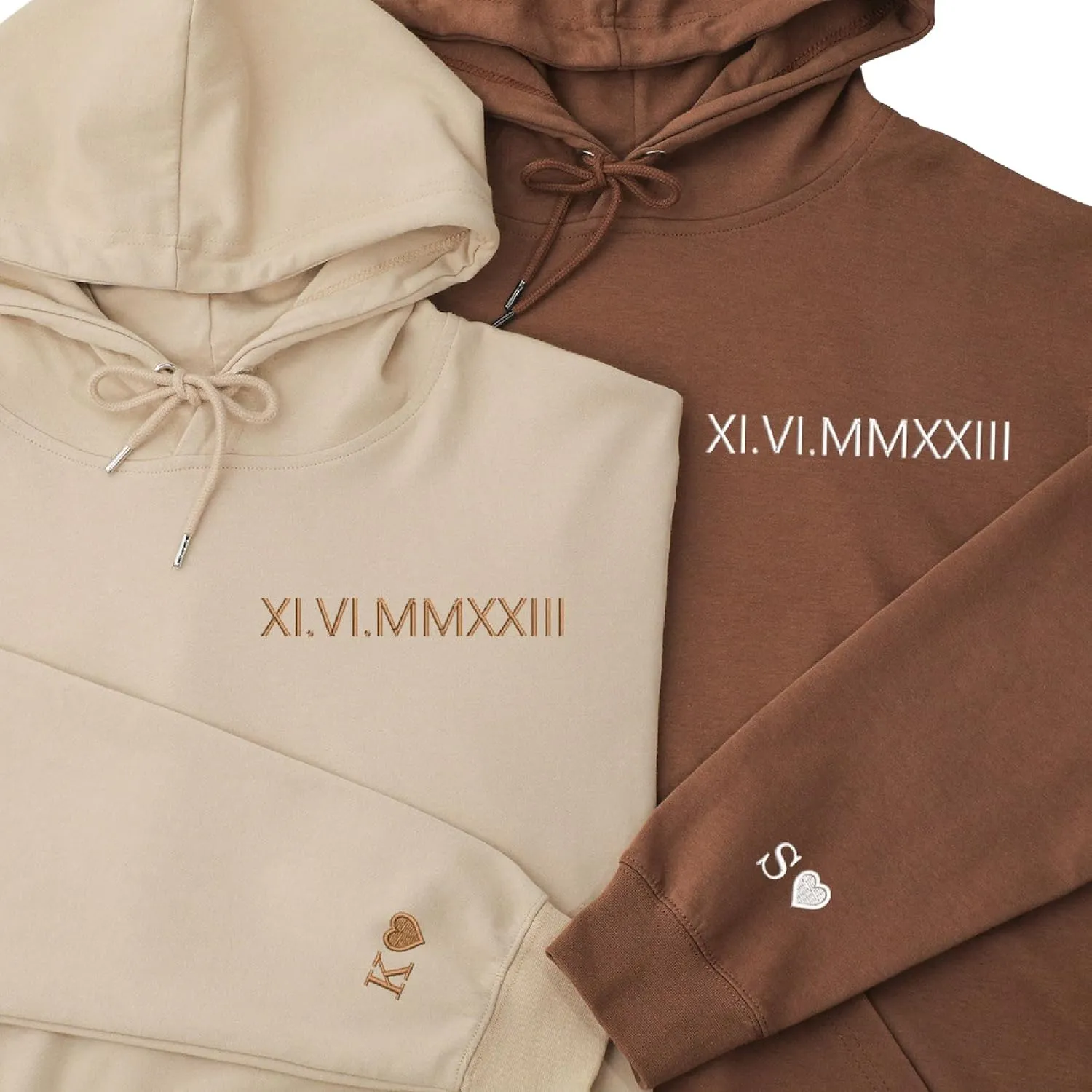 Custom Roman Numeral Hoodies, Embroidered Date & Inital Couples Matching Hoodies Personalized Sweatshirt for Boyfriend Girlfriend Anniverary Valentines Gift for Couples(Roman Numeral-1)