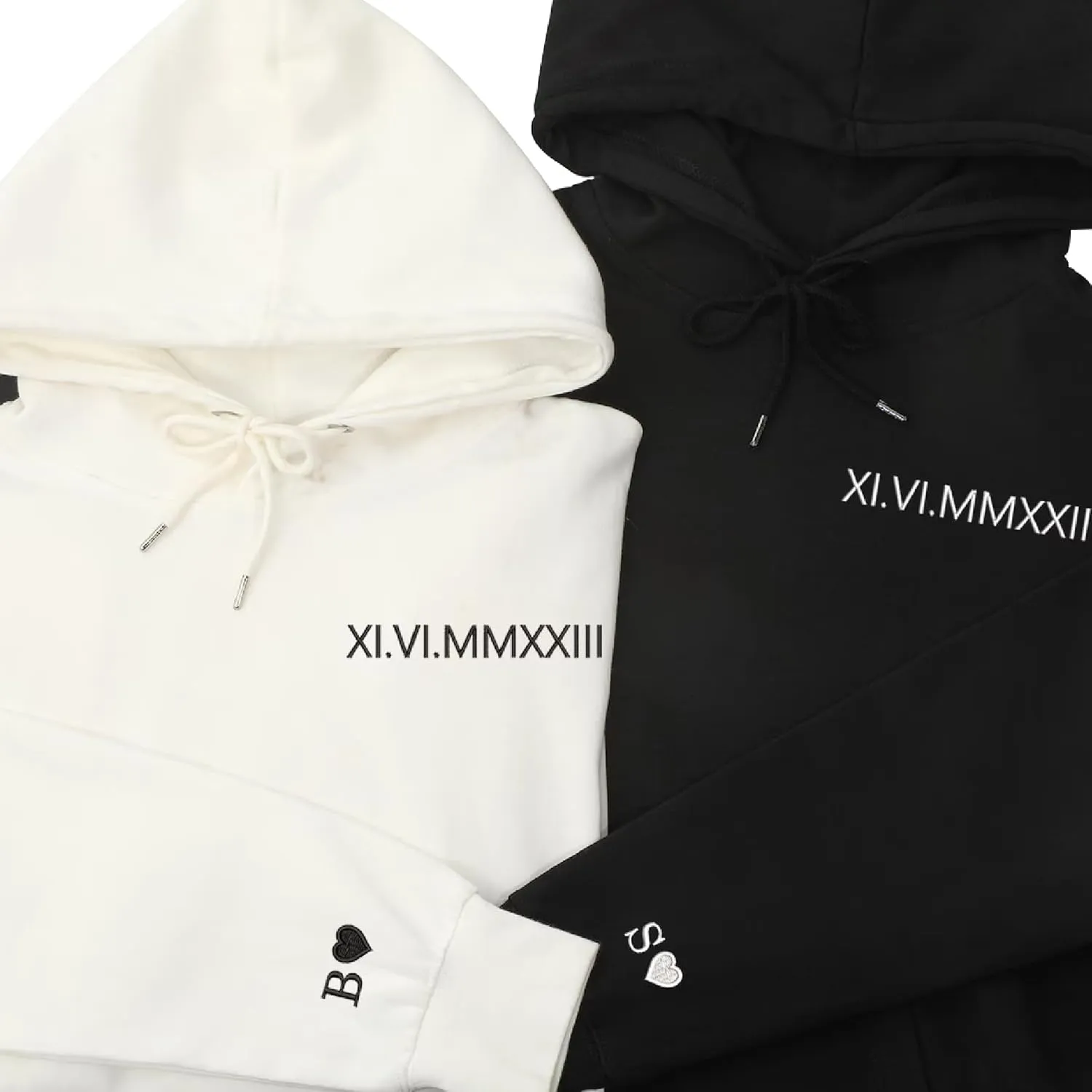 Custom Roman Numeral Hoodies, Embroidered Date & Inital Couples Matching Hoodies Personalized Sweatshirt for Boyfriend Girlfriend Anniverary Valentines Gift for Couples(Roman Numeral-1)