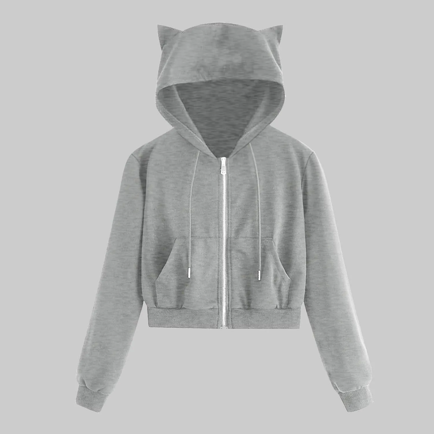 Cute Cat Ear Zip Up Hoodies for Women Teen Girls Y2K Long Sleeve Drawstring Hooded Sweatshirt Jackets with Pockets