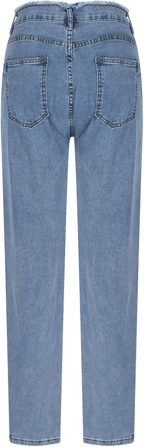 DDAPJ pyju Jeans for Women Belted High Waisted Business Casual Pants Plus Size Skinny Jeans Fashion Trousers with Pockets