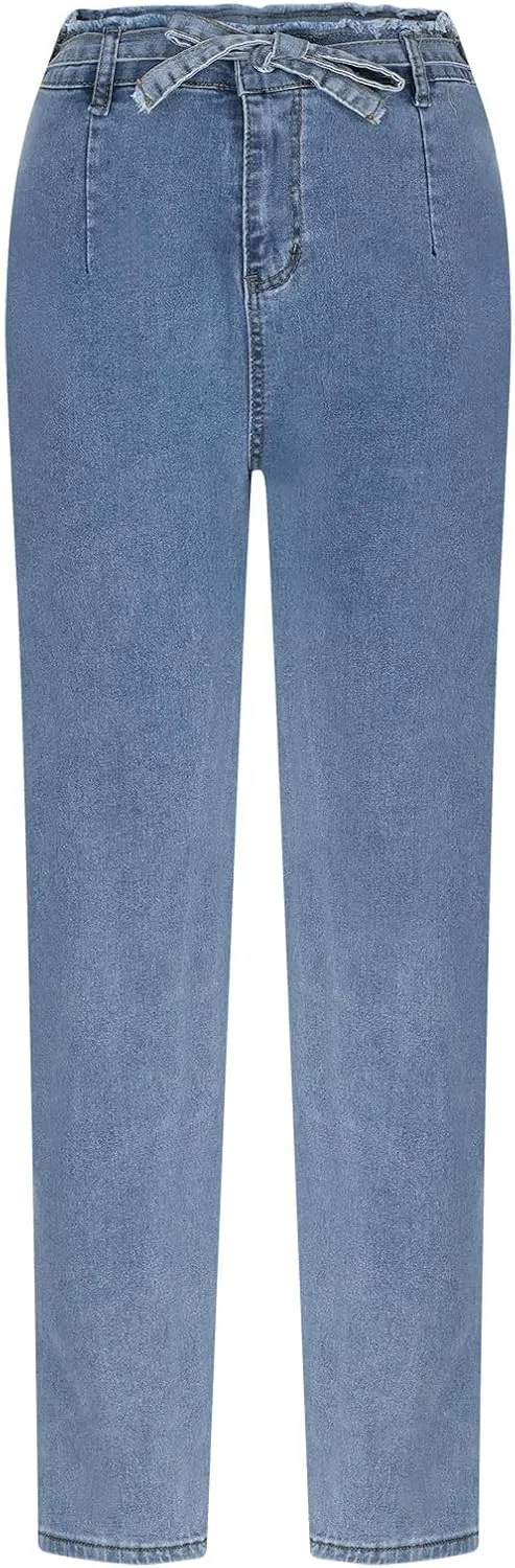 DDAPJ pyju Jeans for Women Belted High Waisted Business Casual Pants Plus Size Skinny Jeans Fashion Trousers with Pockets