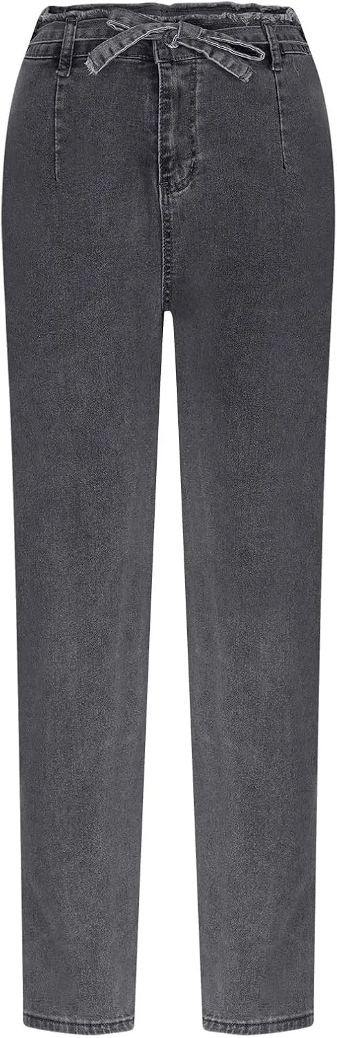 DDAPJ pyju Jeans for Women Belted High Waisted Business Casual Pants Plus Size Skinny Jeans Fashion Trousers with Pockets