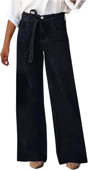 DDAPJ pyju Women's Wide Leg Jeans Flare Pants Low Waist Bootcut Jeans Stretch Casual High Waisted Denim Pants with Pockets