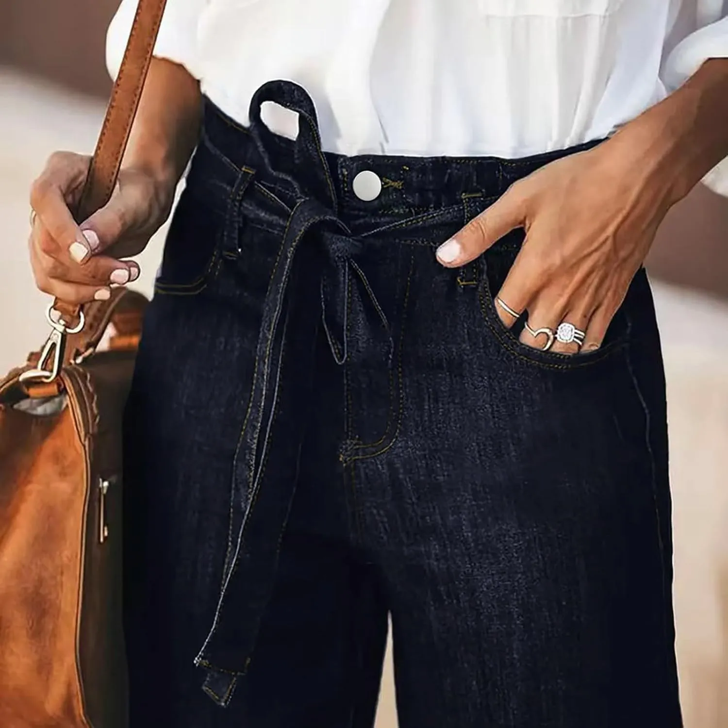 DDAPJ pyju Women's Wide Leg Jeans Flare Pants Low Waist Bootcut Jeans Stretch Casual High Waisted Denim Pants with Pockets