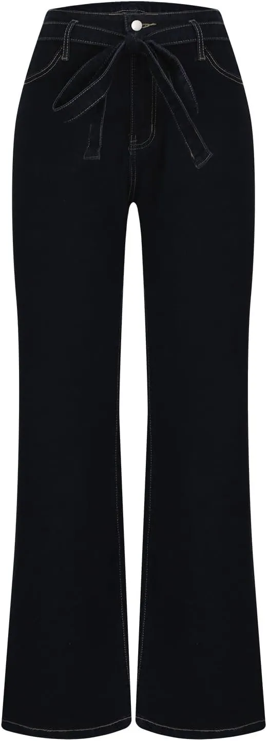 DDAPJ pyju Women's Wide Leg Jeans Flare Pants Low Waist Bootcut Jeans Stretch Casual High Waisted Denim Pants with Pockets