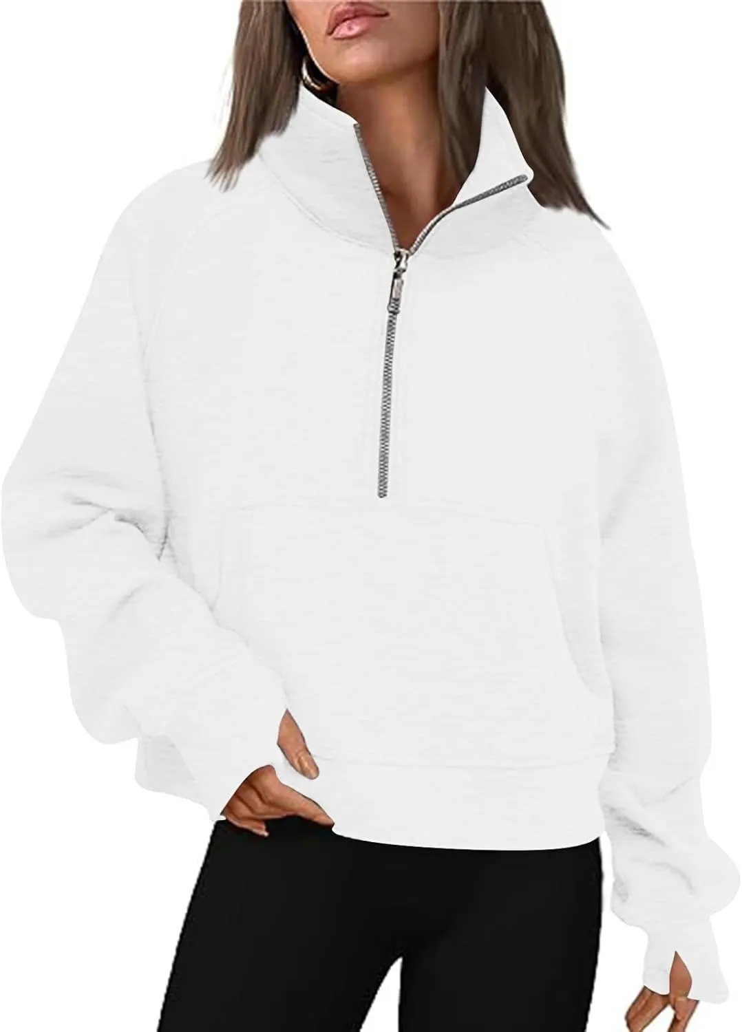 DDAPJ pyju Womens Zip Up Cropped Hoodies Fleece Oversized Sweatshirt Pocket V Neck Long Sleeve Pullover Y2k 2025 Fall Clothes