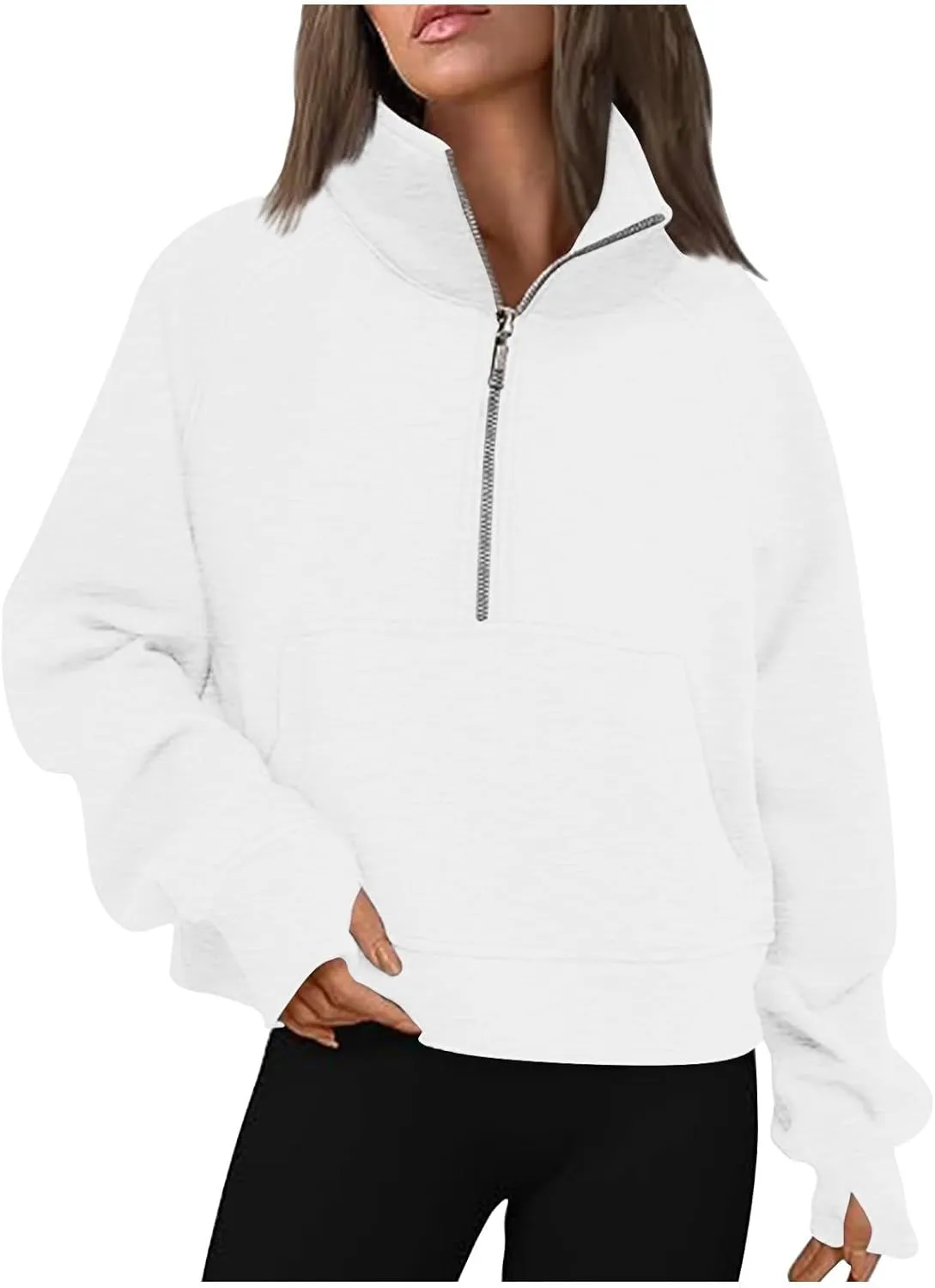 DDAPJ pyju Womens Zip Up Cropped Hoodies Fleece Oversized Sweatshirt Pocket V Neck Long Sleeve Pullover Y2k 2025 Fall Clothes
