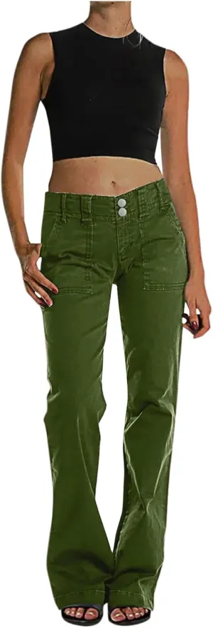 Denim Pants for Women Petite Y2k Fashion Chinos Ripped Distressed Jeans Button Up Straight Leg Work Parachute Pants