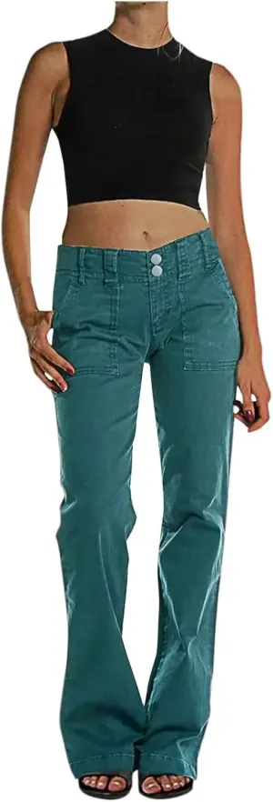 Denim Pants for Women Petite Y2k Fashion Chinos Ripped Distressed Jeans Button Up Straight Leg Work Parachute Pants
