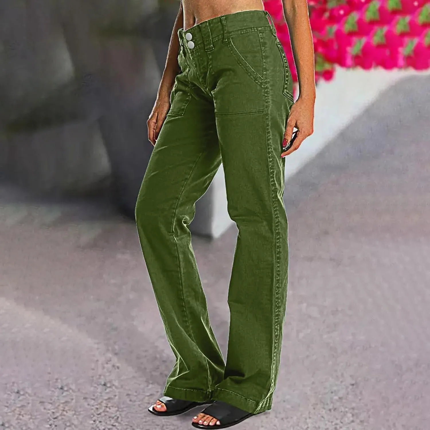 Denim Pants for Women Petite Y2k Fashion Chinos Ripped Distressed Jeans Button Up Straight Leg Work Parachute Pants