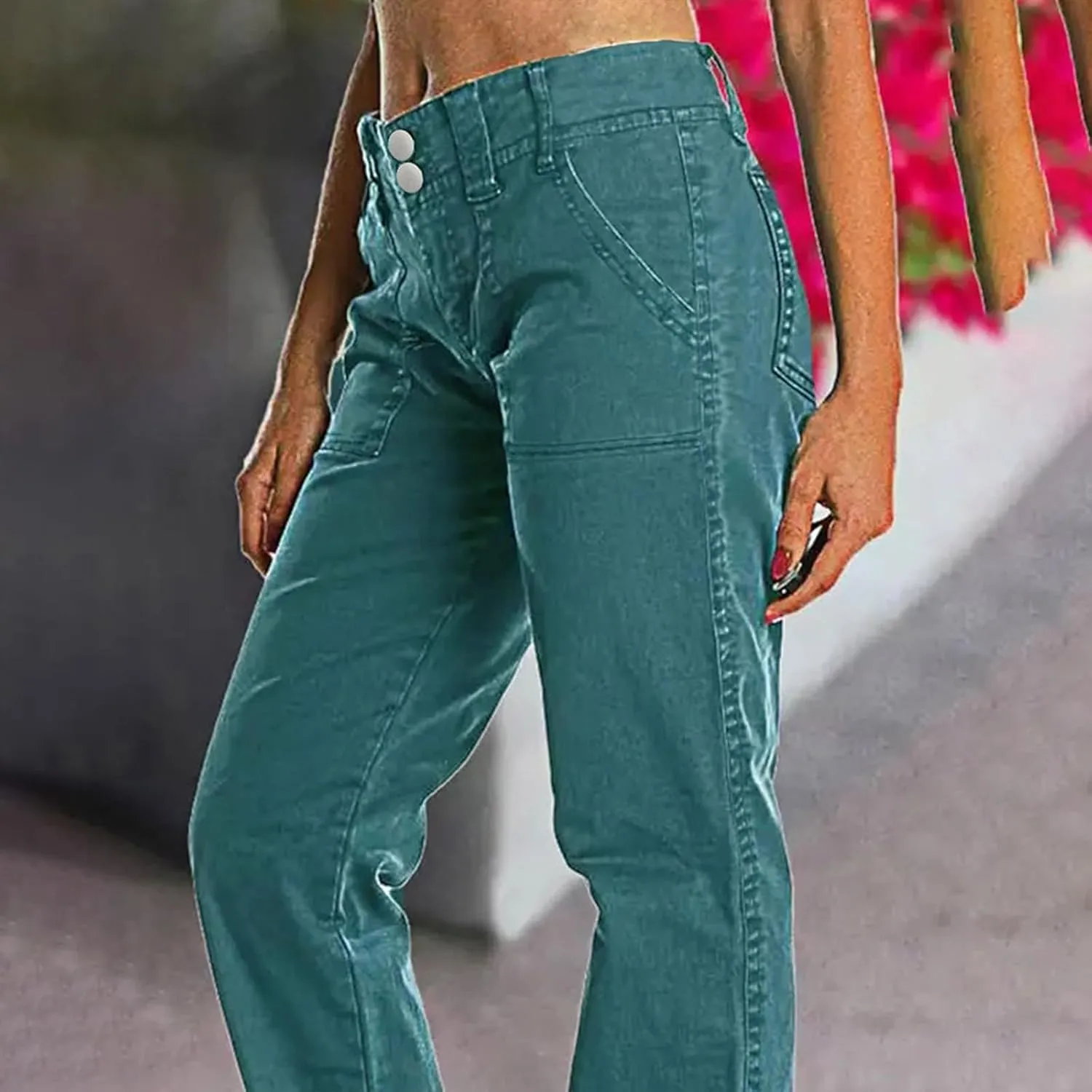 Denim Pants for Women Petite Y2k Fashion Chinos Ripped Distressed Jeans Button Up Straight Leg Work Parachute Pants