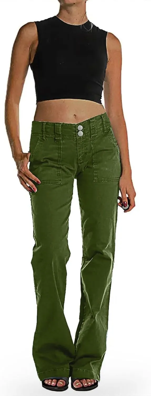 Denim Pants for Women Petite Y2k Fashion Chinos Ripped Distressed Jeans Button Up Straight Leg Work Parachute Pants