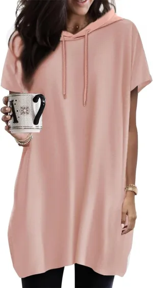Dresses for Women Summer Short Sleeve Tops Dress T Shirts Hoodie Dress Plus Size Long Tshirt Dresses Sundress