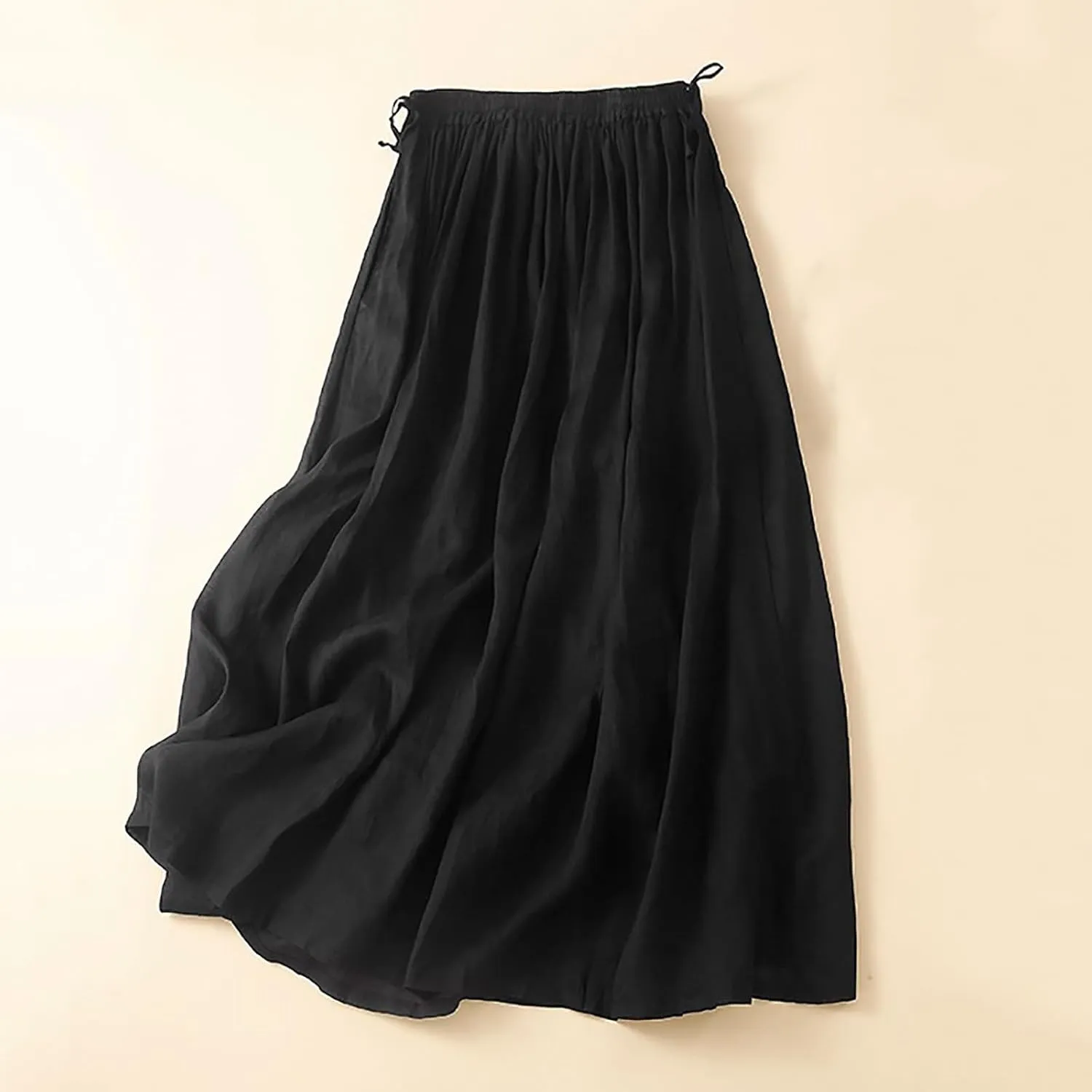 Embroidery Maxi Skirts for Women with Pockets Midi Length Long Skirt Casual Beach Party Holiday Cotton Linen Skirt