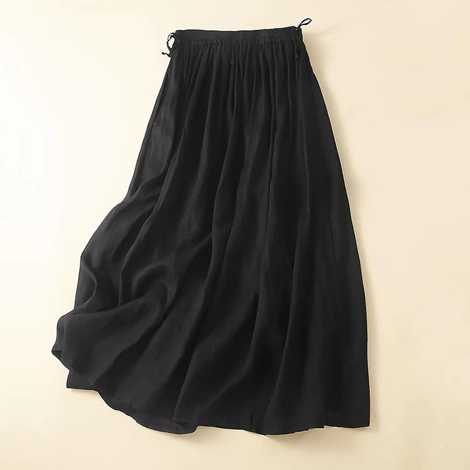 Embroidery Maxi Skirts for Women with Pockets Midi Length Long Skirt Casual Beach Party Holiday Cotton Linen Skirt