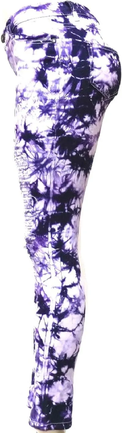Emperial Tie Dye Premium Distressed MID-Rise Women's Juniors Skinny Leg Denim Jeans