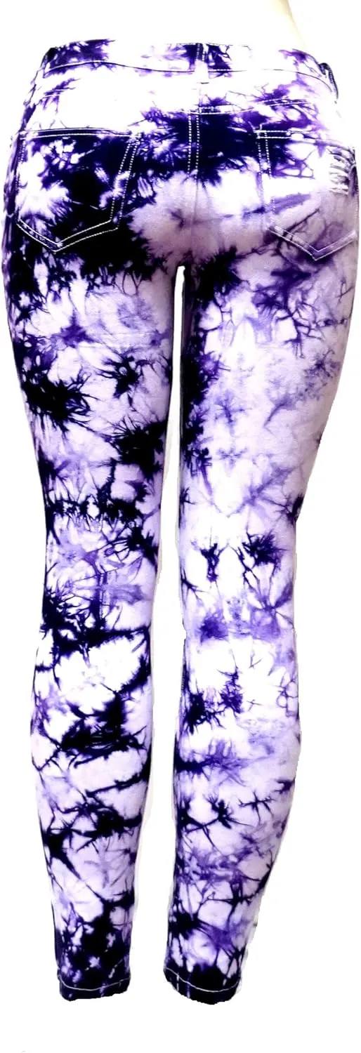 Emperial Tie Dye Premium Distressed MID-Rise Women's Juniors Skinny Leg Denim Jeans