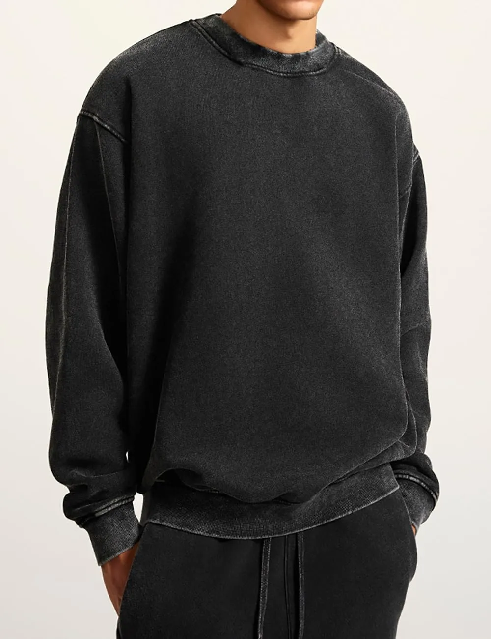 FAIABLE Mens Oversized Vintage Acid Wash Athletic Midweight Fleece Sweatshirt Streetwear Hoodie