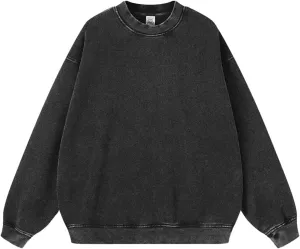 FAIABLE Mens Oversized Vintage Acid Wash Athletic Midweight Fleece Sweatshirt Streetwear Hoodie