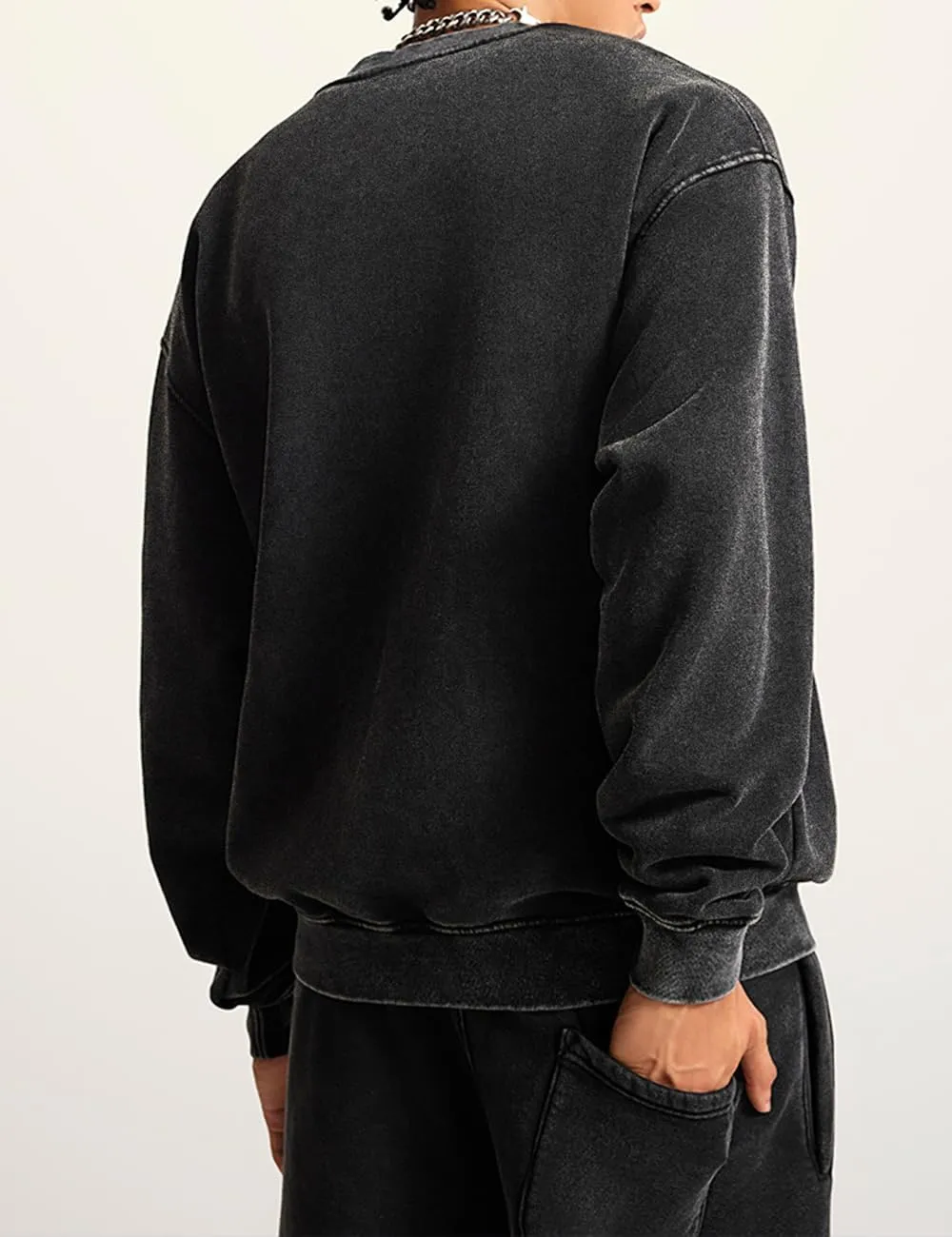 FAIABLE Mens Oversized Vintage Acid Wash Athletic Midweight Fleece Sweatshirt Streetwear Hoodie