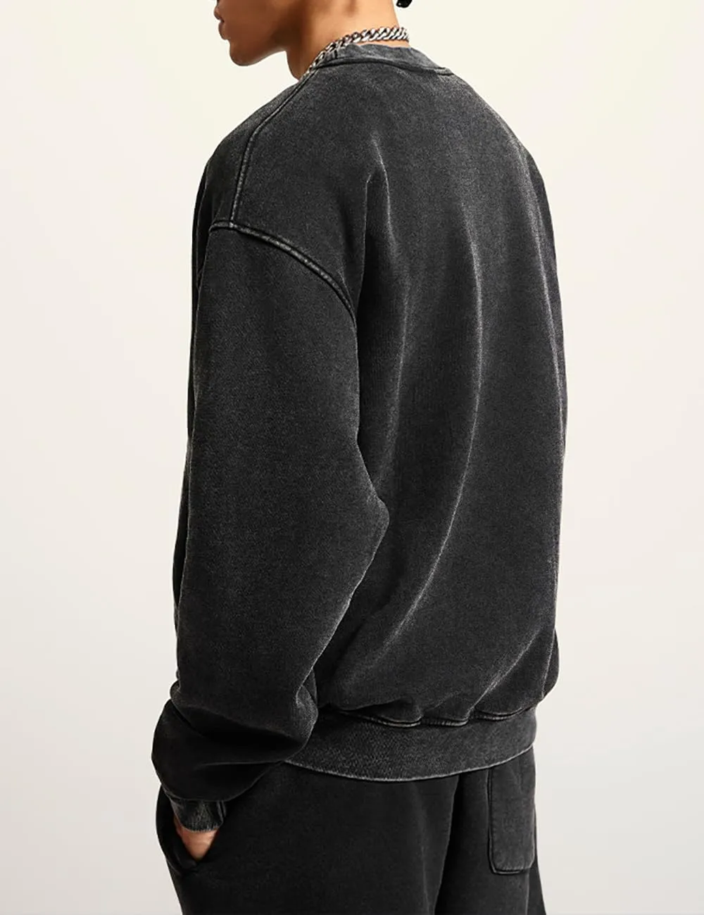 FAIABLE Mens Oversized Vintage Acid Wash Athletic Midweight Fleece Sweatshirt Streetwear Hoodie
