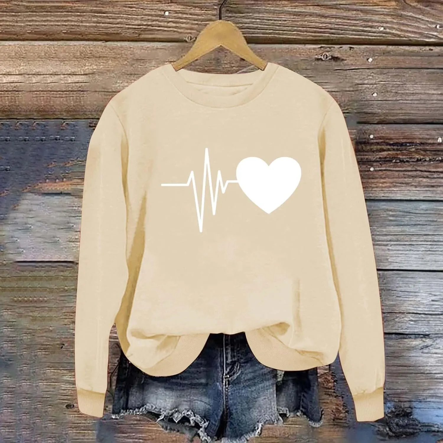 Fall Sweatshirts for Women Fahion Graphic Long Sleeve Round Neck Knit Hem Pullovers Casual Lightweight Workout Tops