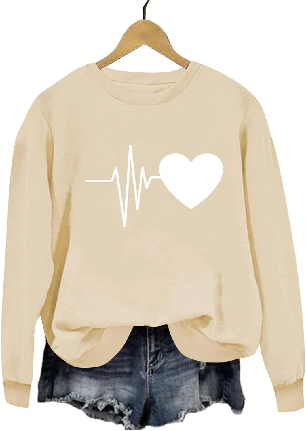Fall Sweatshirts for Women Fahion Graphic Long Sleeve Round Neck Knit Hem Pullovers Casual Lightweight Workout Tops