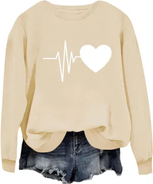 Fall Sweatshirts for Women Fahion Graphic Long Sleeve Round Neck Knit Hem Pullovers Casual Lightweight Workout Tops