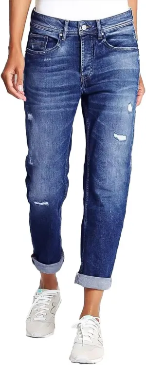 Flamingals Straight Leg Mid Rise Boyfriend Ripped Roll Hem Denim Jeans