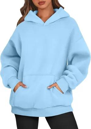 Fleece Oversized Hoodies for Women Preppy Sweatshirt Pullover Lightweight Hooded Sweatshirts Sweaters with Pocket