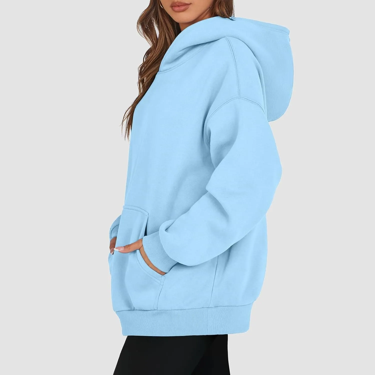 Fleece Oversized Hoodies for Women Preppy Sweatshirt Pullover Lightweight Hooded Sweatshirts Sweaters with Pocket