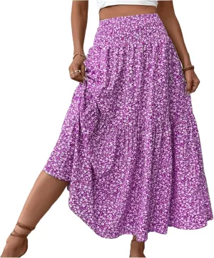 Floral Skirts for Women 2025 Boho Summer Maxi Skirts High Waisted Wrap Pleated Dresses Holiday Vacation Clothes