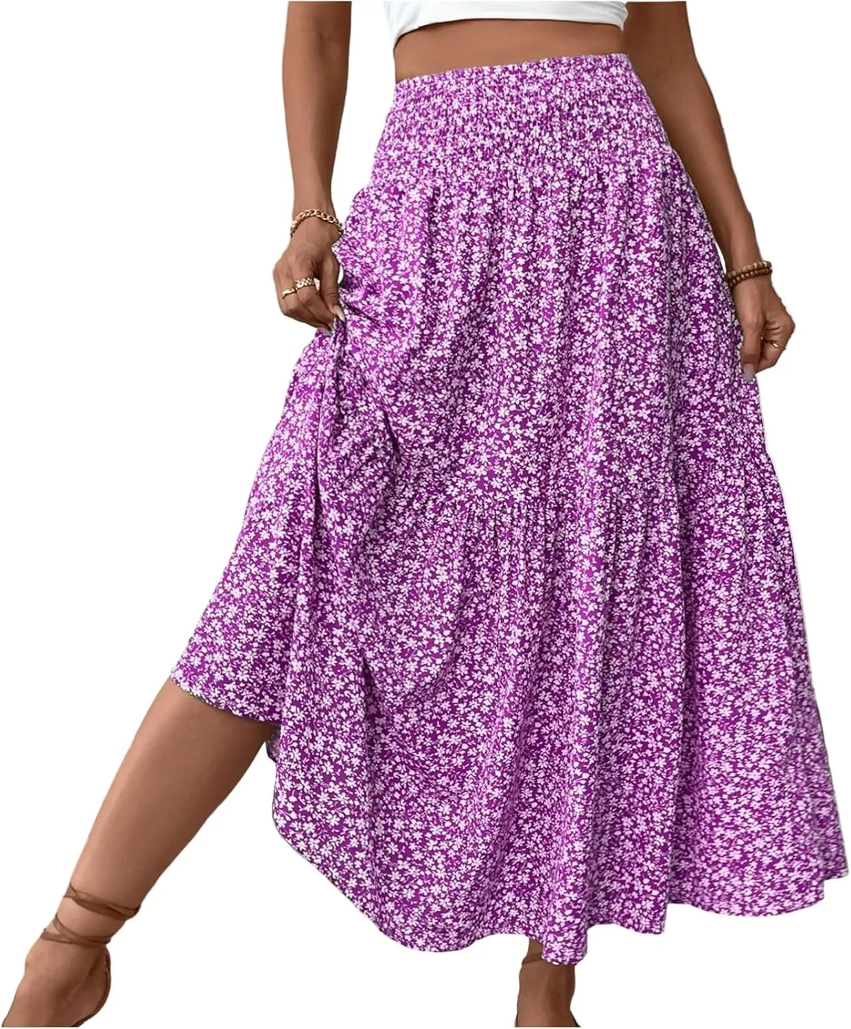 Floral Skirts for Women 2025 Boho Summer Maxi Skirts High Waisted Wrap Pleated Dresses Holiday Vacation Clothes
