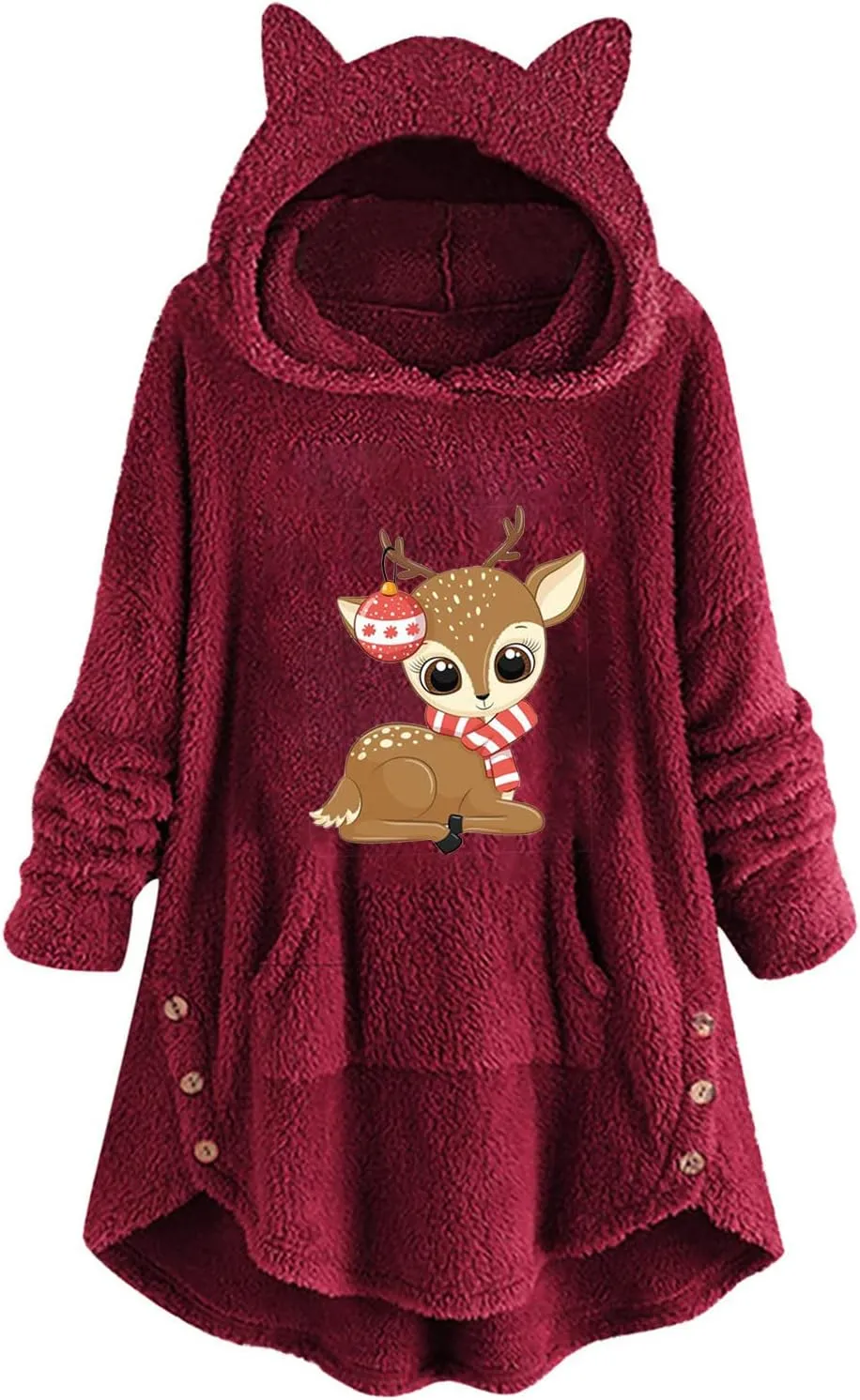 for Women Fall Winter Long Sleeve Cat Loose Fit Kawaii Warm Fuzzy Hooded Cardigan Hoodies Outfits Women 2025