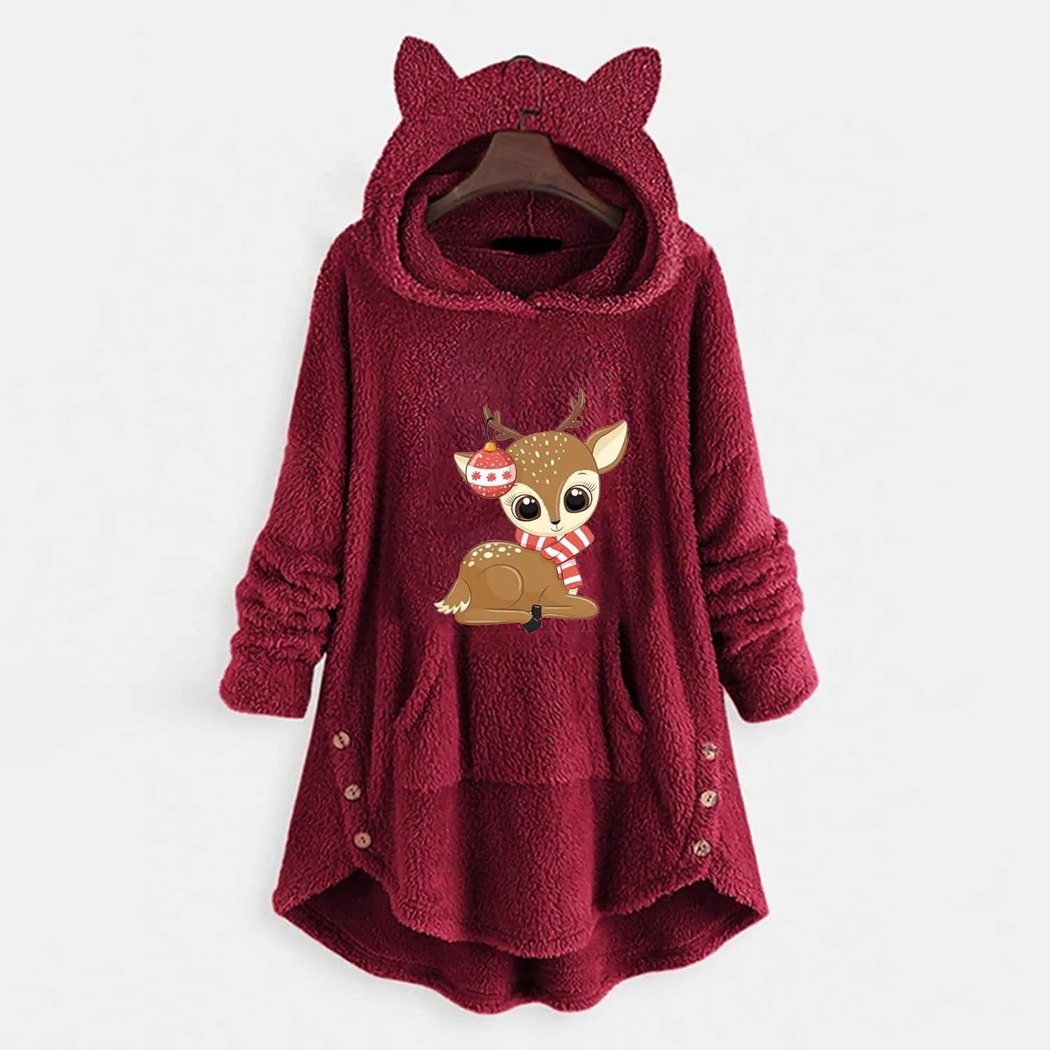 for Women Fall Winter Long Sleeve Cat Loose Fit Kawaii Warm Fuzzy Hooded Cardigan Hoodies Outfits Women 2025
