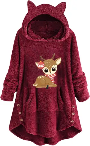 for Women Fall Winter Long Sleeve Cat Loose Fit Kawaii Warm Fuzzy Hooded Cardigan Hoodies Outfits Women 2025