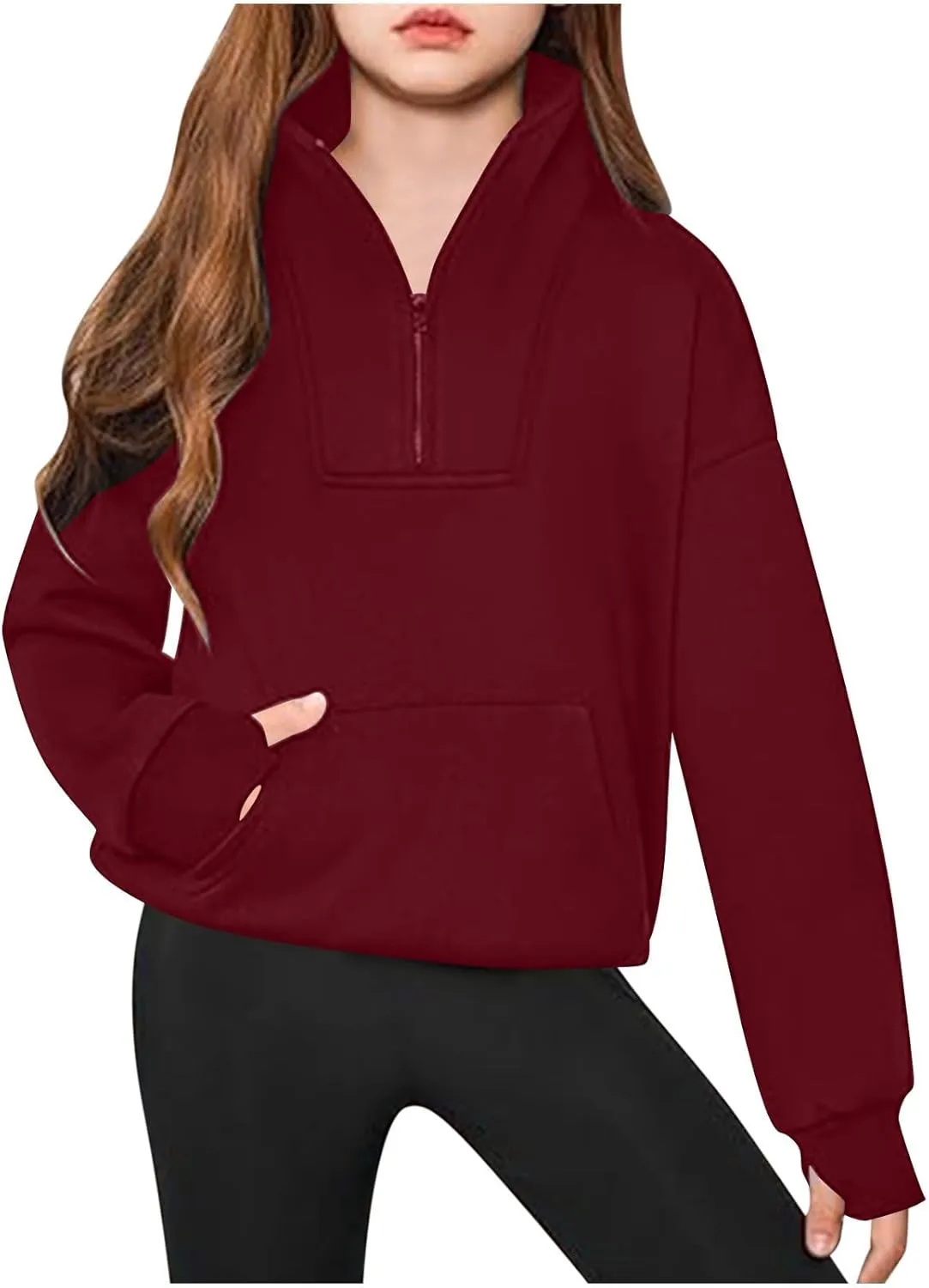 Girls Half Zip Sweatshirt Long Sleeve Pullover Crop Tops Kids Lightweight Sweatshirts Fashion Winter Clothes